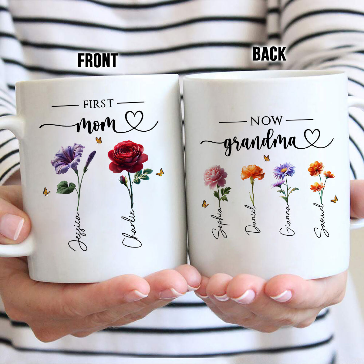 First Mom Now Grandma Birthmonth Flowers - Personalized Mug - Heartfelt Gift For Grandma