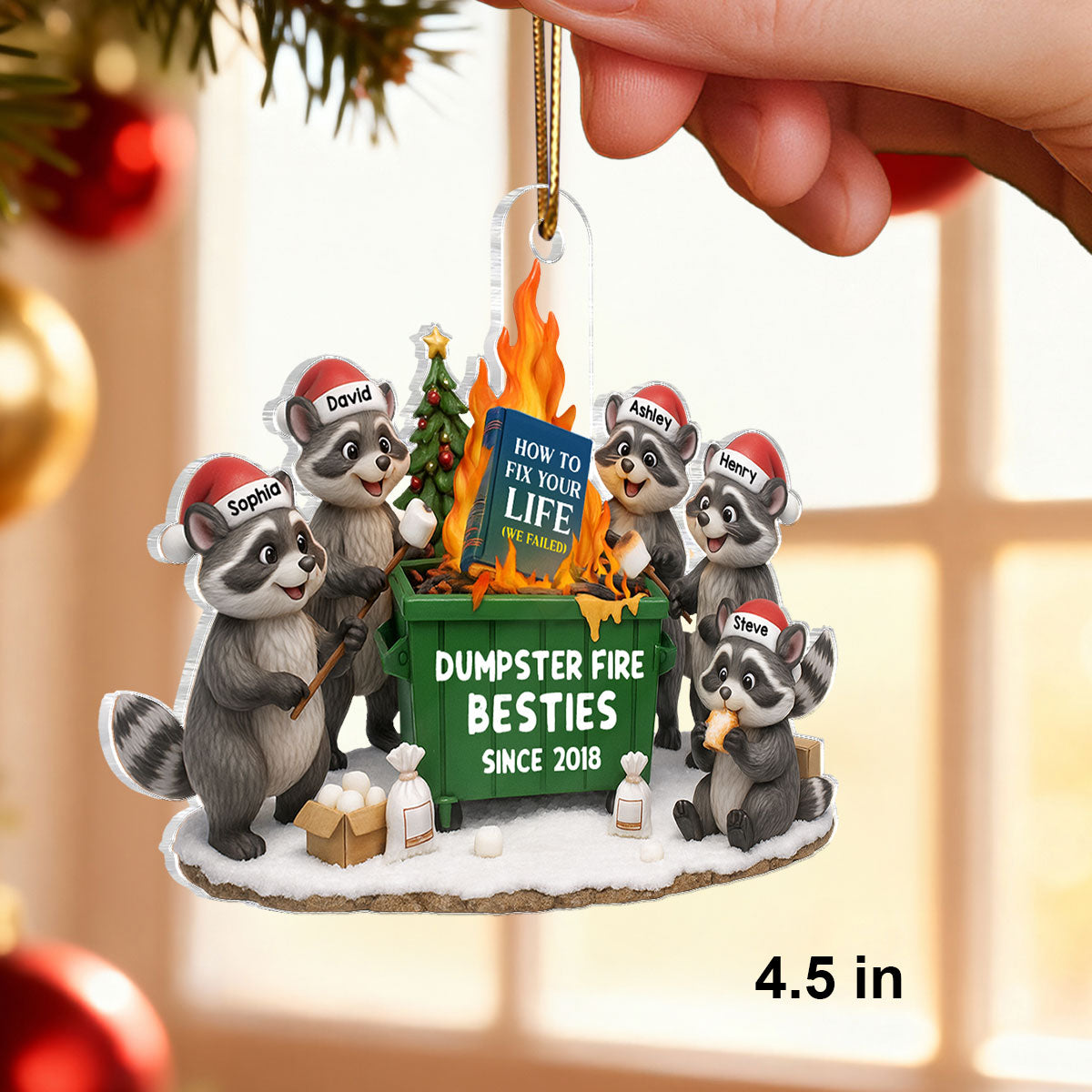 Dumpster Fire Besties - Personalized Acrylic Ornament - Funny Holiday Gift for Best Friends