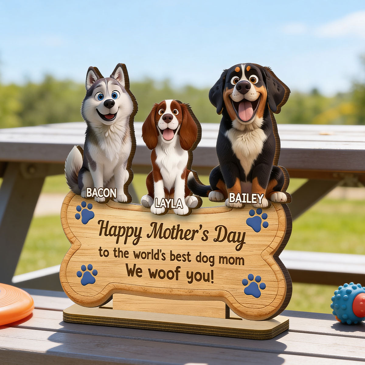 Happy Mother's Day to the World's Best Dog Mom - Personalized 2-Layered Wooden Plaque - Heartfelt Gift for Dog Moms