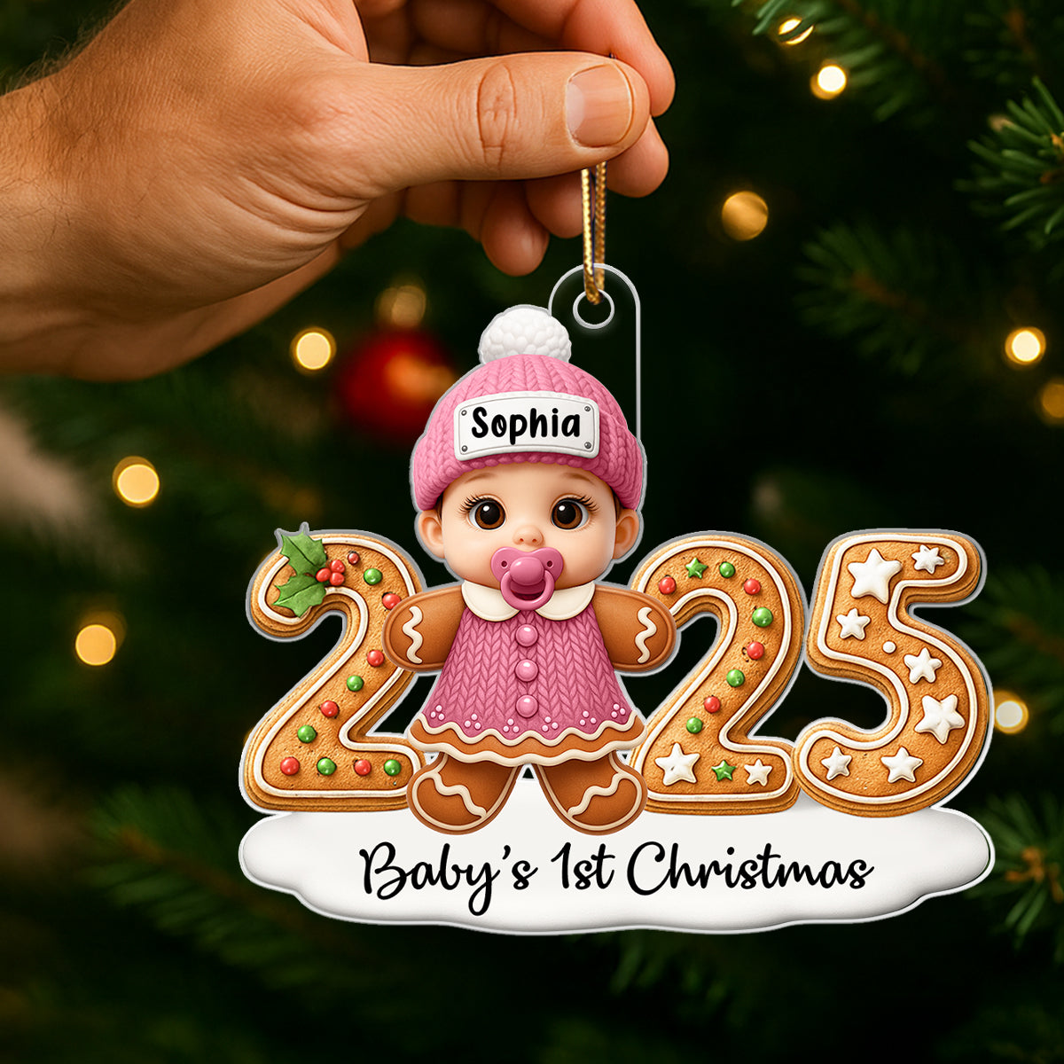 Baby Gingerbread First Christmas - Personalized Acrylic Ornament - Unique Christmas Gift For New Born, Baby