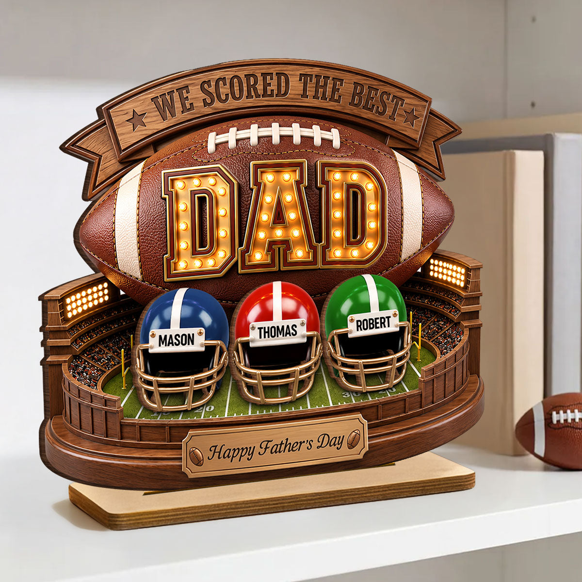 American Football Best Dad - Personalized 2-Layered Wooden Plaque -  Gift For Dad, Husband