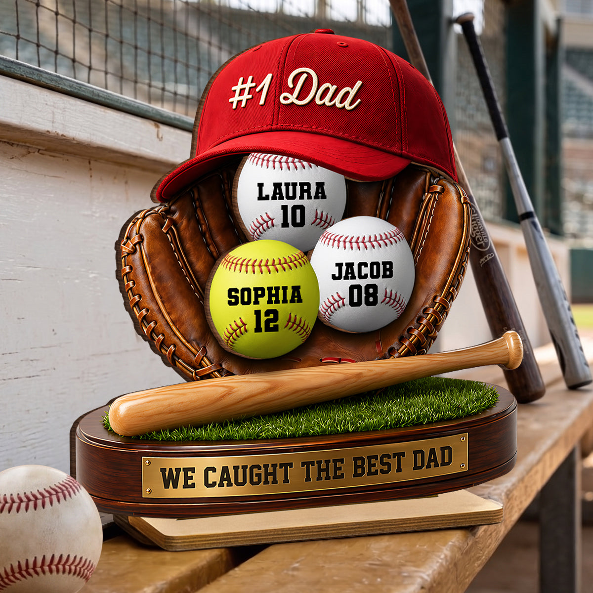No 1 Baseball Dad - Personalized 2-Layered Wooden Plaque -  Gift for Dad, Husband