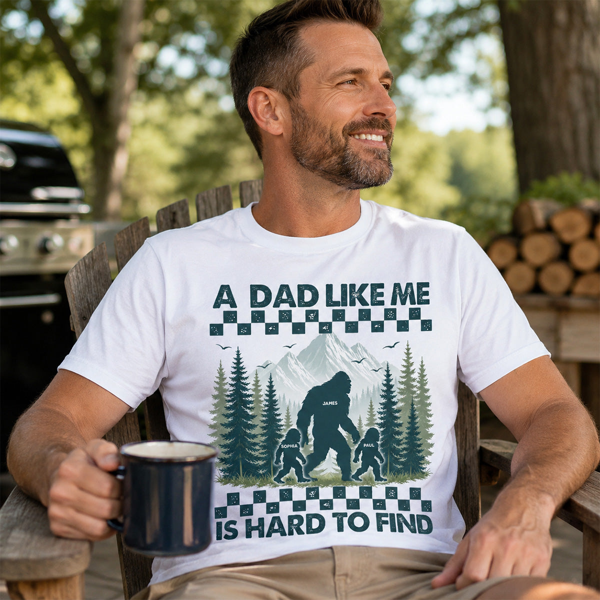 Retro Funny Bigfoot Dad With Kids Names - Personalized Shirt - Father's Day Gift for Dad