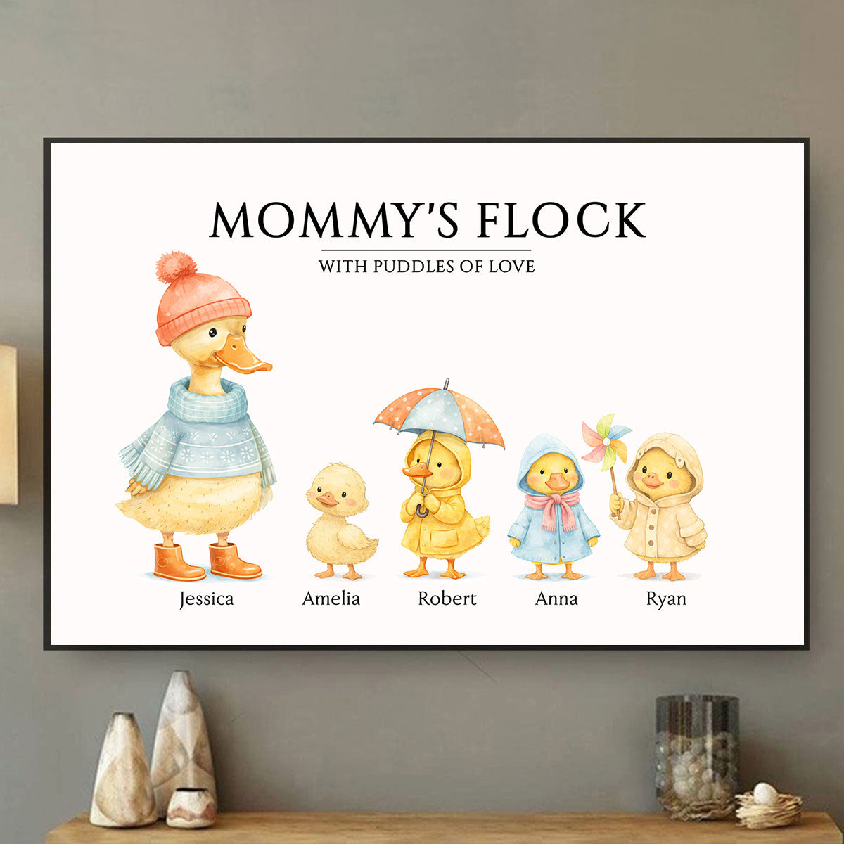 Grandma's Flock with Puddles of Love - Personalized Poster - Mother's Day Gift for Grandma