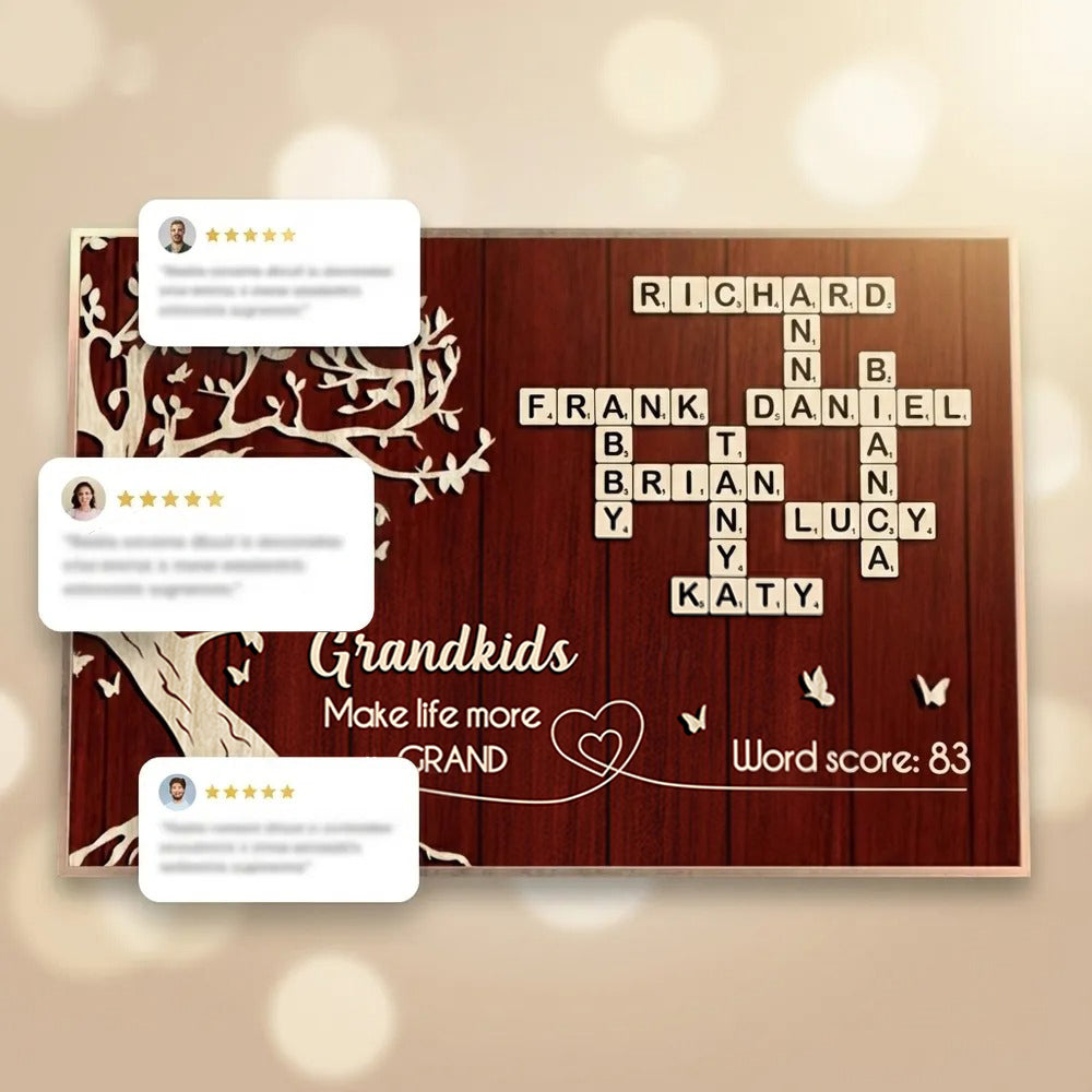Grandkids Make Life More Grand Crossword Wall Art - Personalized Poster - Sentimental Gift for Grandma