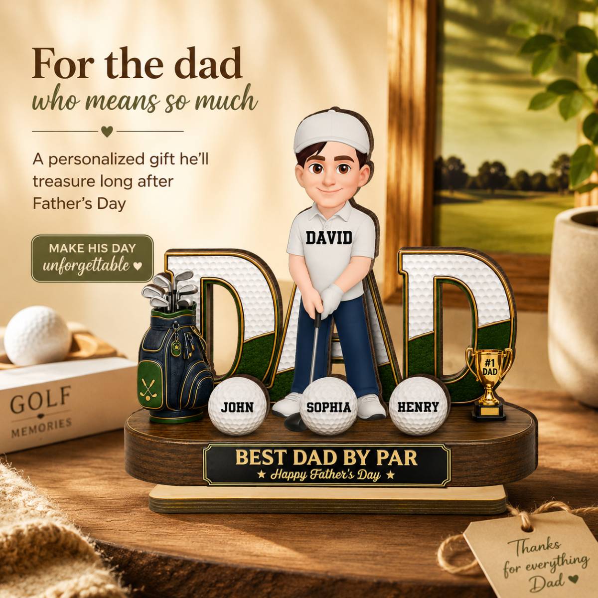 Golf Dad Legend Best Dad By Par - Personalized 2-Layered Wooden Plaque -  Gift For Dad
