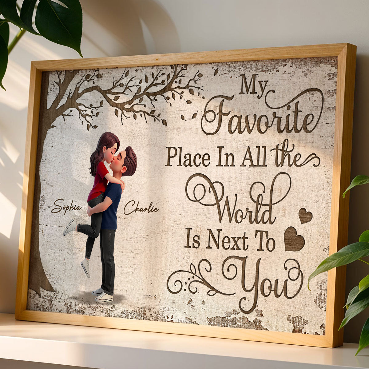 Eternal Love Couple Hugging Kissing Under Tree - Personalized Poster - Valentine's Day Gift For Couple