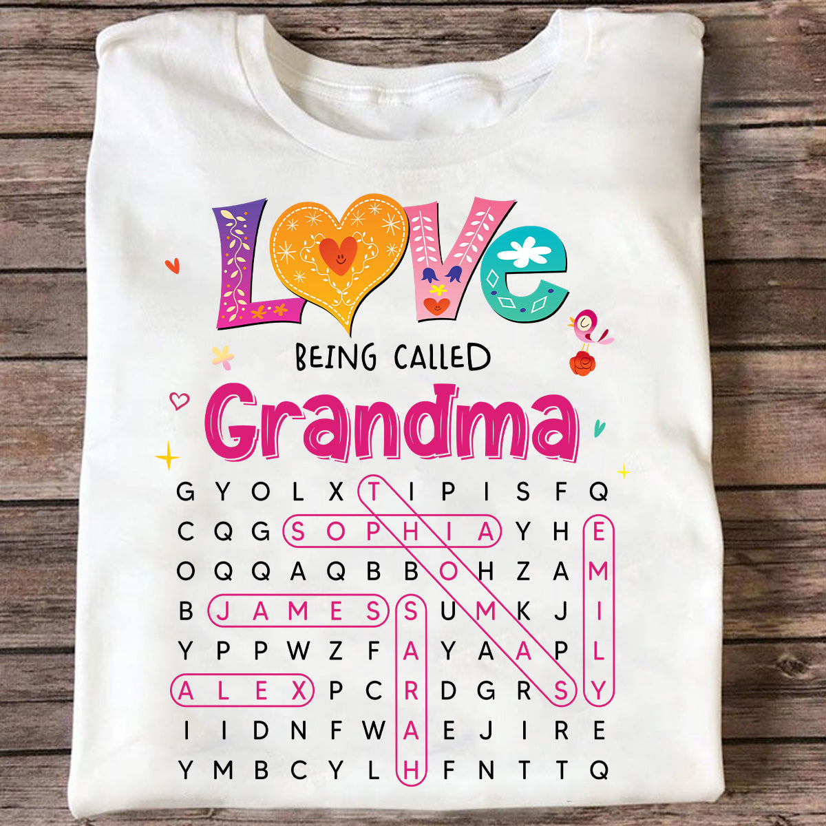 Love Being Called Grandma Colorful Word Search Puzzle - Personalized Shirt - Mother's Day Gift For Grandma Mom