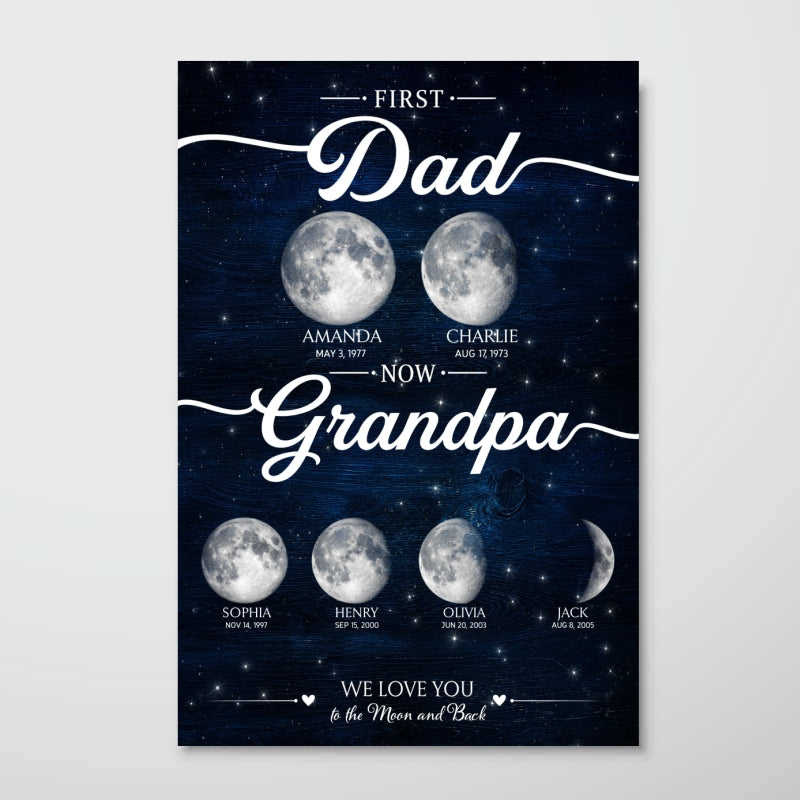 First Dad Now Grandpa Custom Moon Phase by Date - Personalized Poster - Father's Day Gift for Dad, Husband