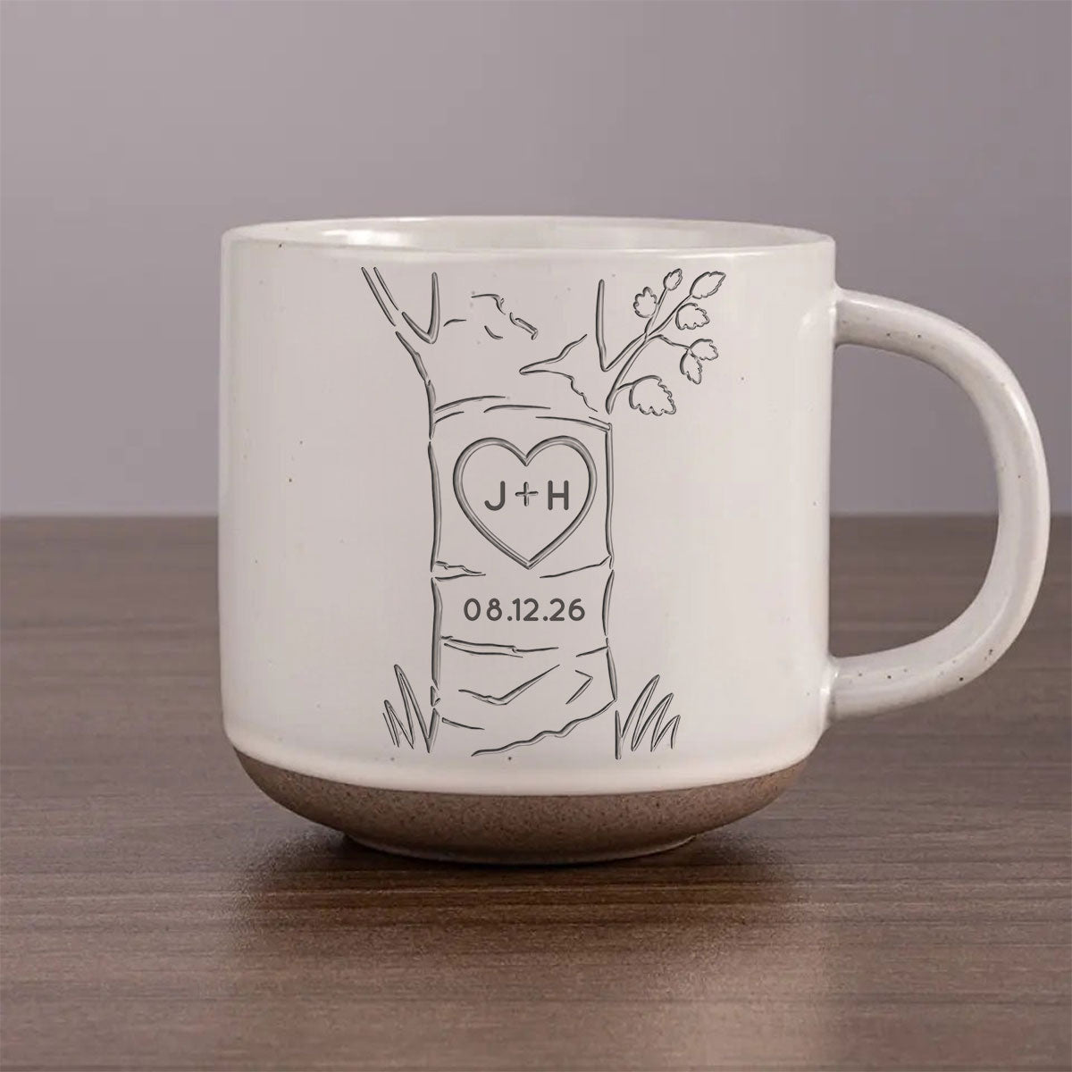 Carved in Love - Personalized Pottery Mug - Anniversary, Engagement Gift For Couple