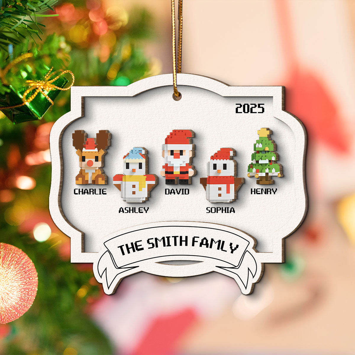 Family 3D Effect Christmas Toy Personalized 2-Layered Wooden Ornament, Gift for Son, Daughter, Husband