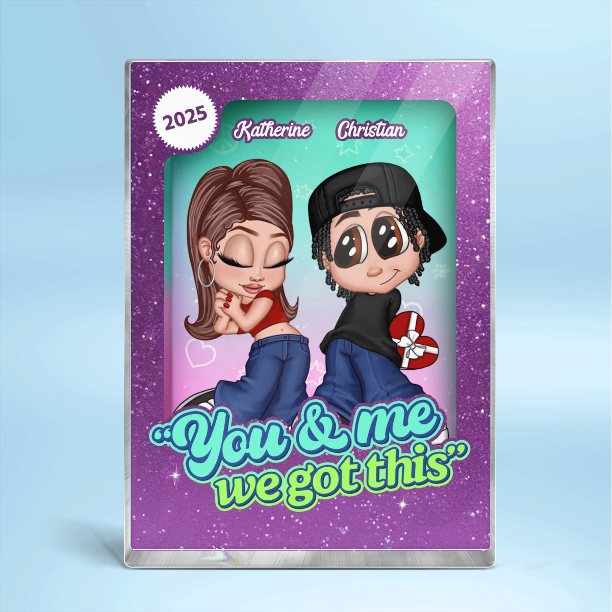 Y2K Couple Love Action Figure - Personalized Acrylic Block Plaque - Valentine's Day Gift for him, for her