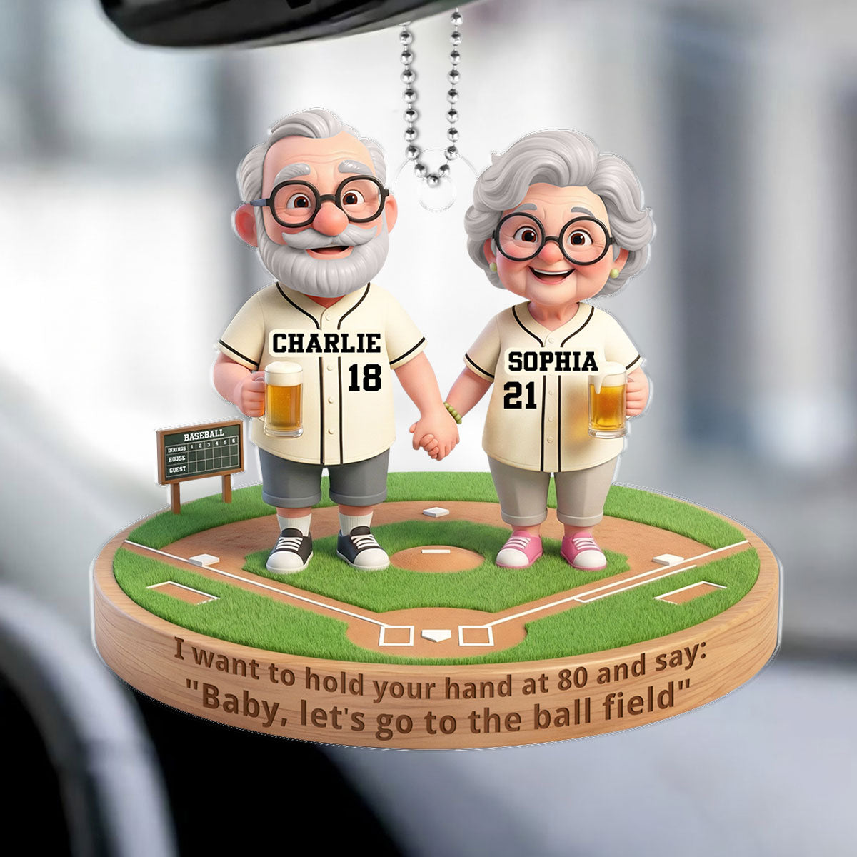 Baby Let's Go to the Ball Field Baseball Couple - Personalized Acrylic Car Hanger - Sentimental Gift for him, for her
