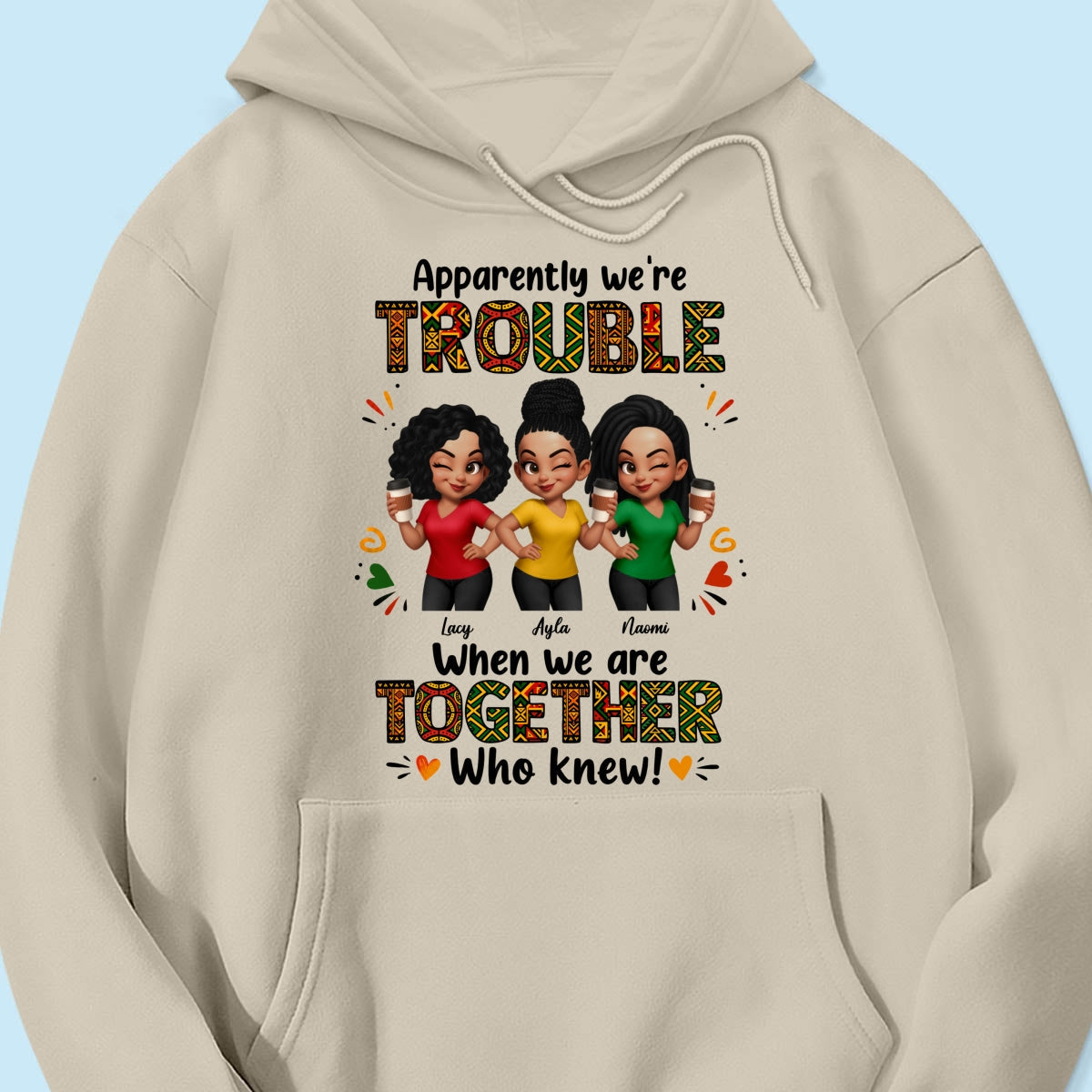 Tribal Pattern Besties Trouble Together - Personalized Shirt - Birthday Gift, Gift For Best Friends