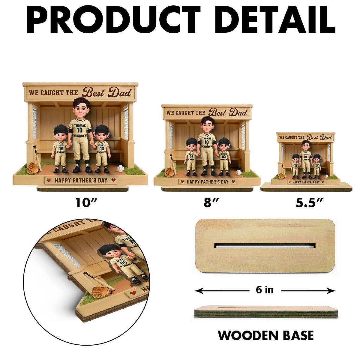We Caught The Best Dad Baseball Dugout - Personalized 2-Layered Wooden Plaque -  Gift For Baseball Dad