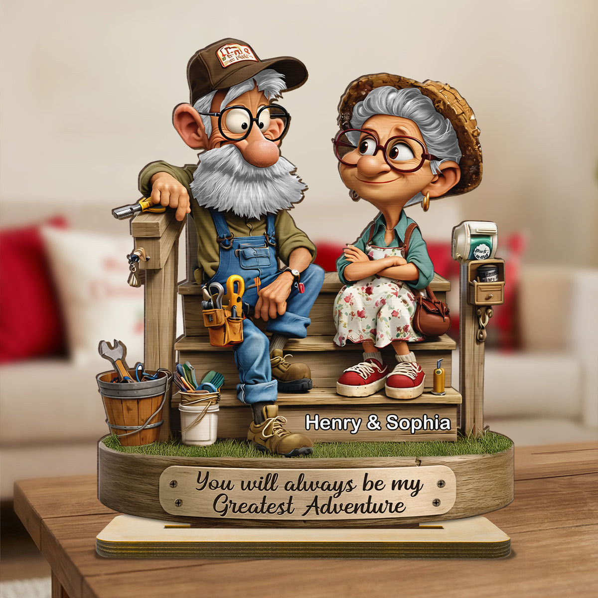 Senior Couple On Porch - Personalized 2-Layered Wooden Plaque - Anniversary, Valentine's Day Gift, Gift For Him, Gift For Her