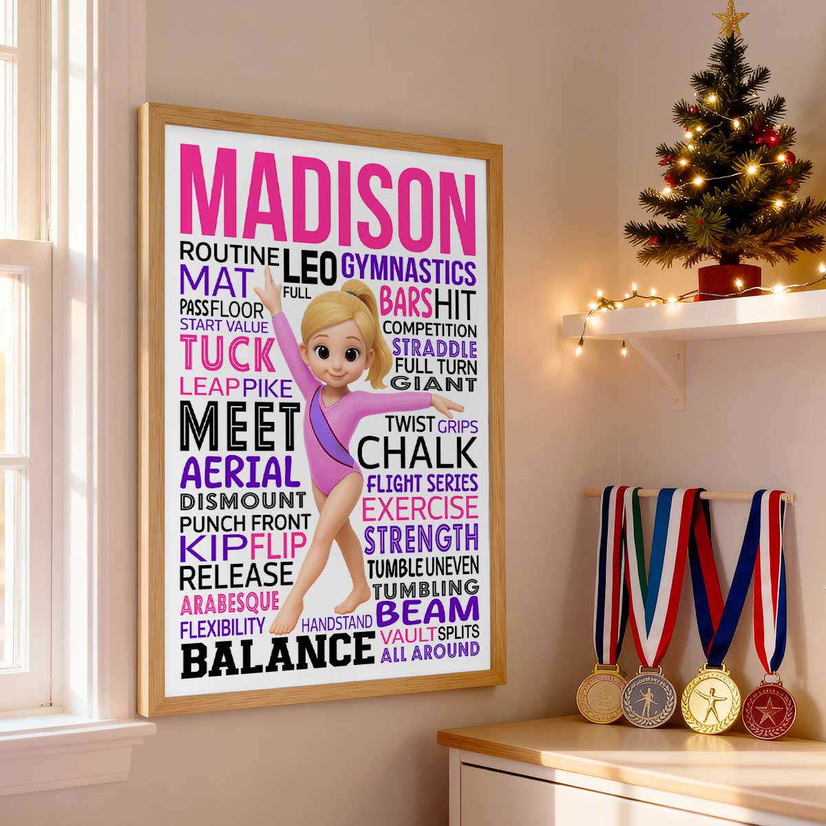Typography Art Gymnastic Girl - Personalized Poster - Gymnast Gift For Daughter, Granddaughter