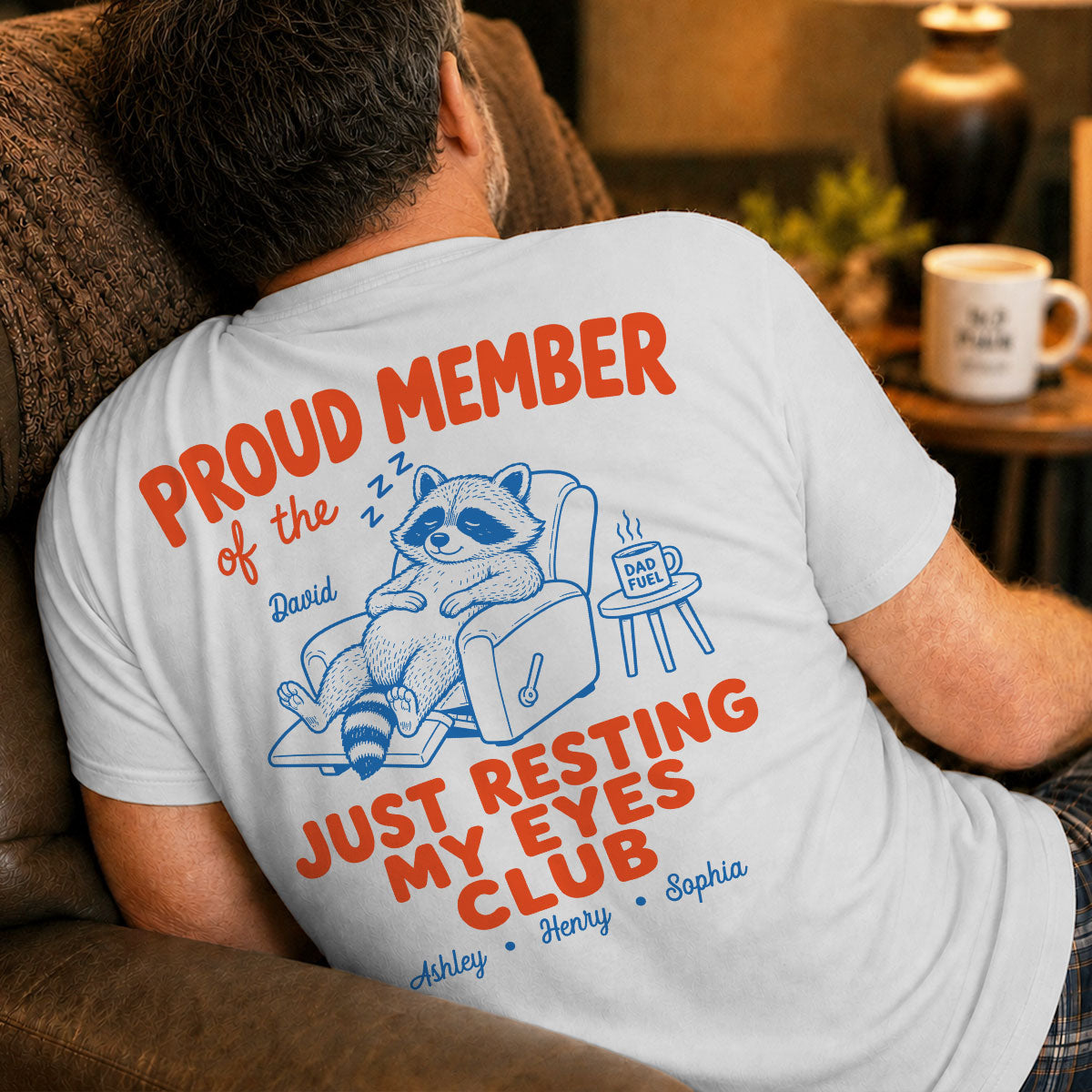Retro Funny Raccoon Dad - Just Resting My Eyes Club - Personalized Shirt - Father's Day Gift for Dad, Grandpa