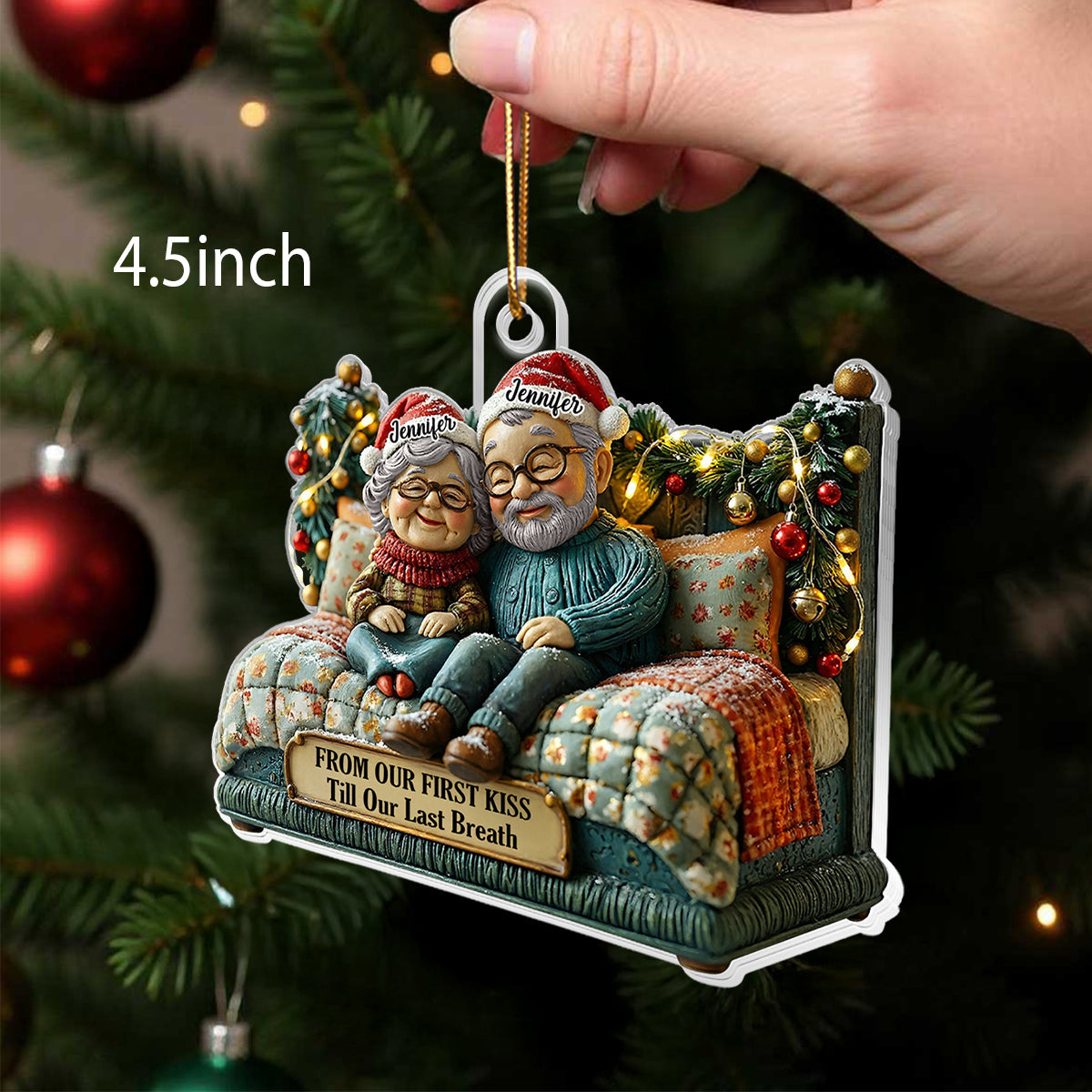 Growing Old Together Old Couple - Personalized Acrylic Ornament - Heartwarming Christmas Gift For Him, For Her, For Couple
