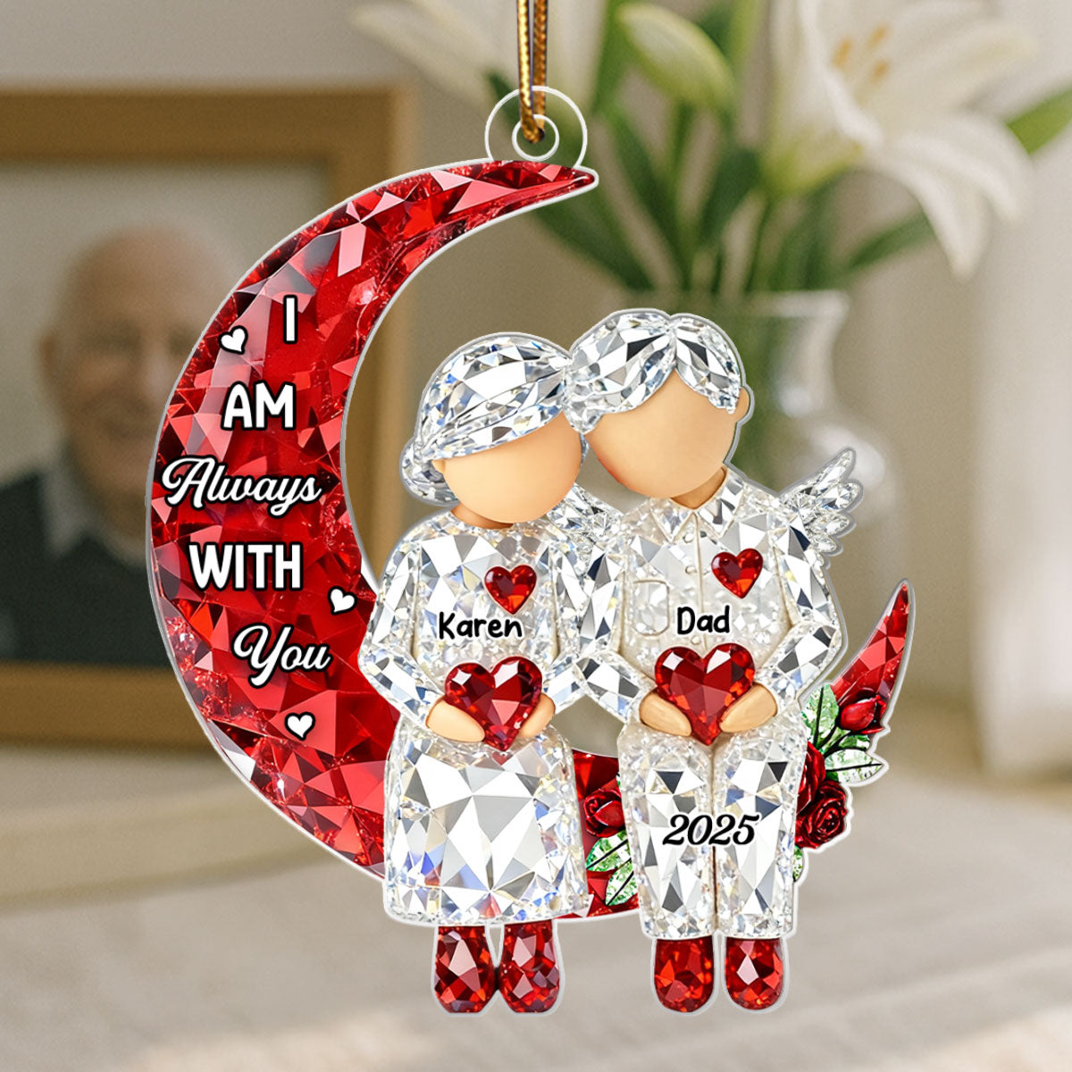 3D Crystal Effect Memorial Moon Keepsake - Personalized Acrylic Ornament - Sympathy Gift for Loved Ones