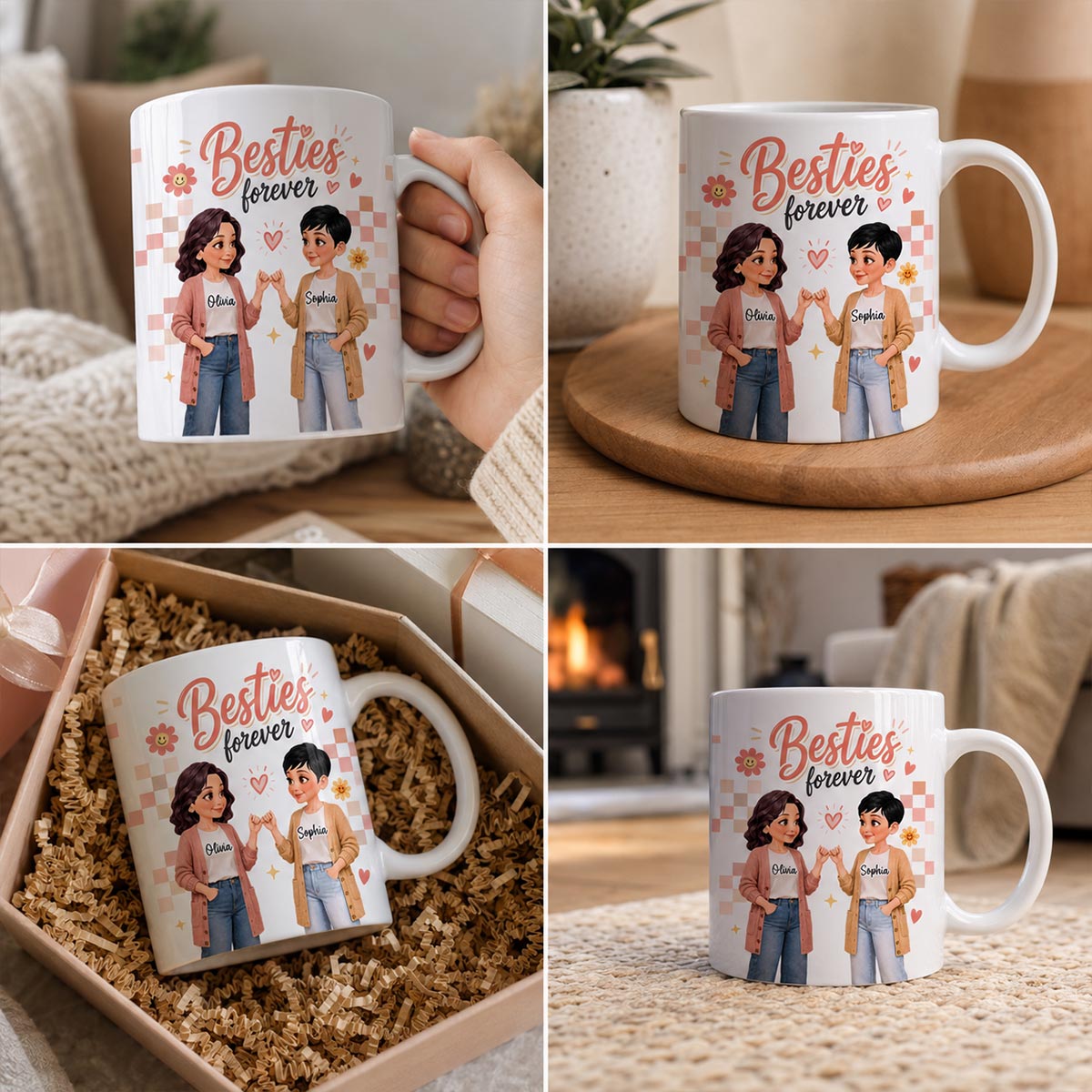 Pretty Besties Besties Forever - Personalized Mug - Birthday Gift, Friendship Gift for Best Friends