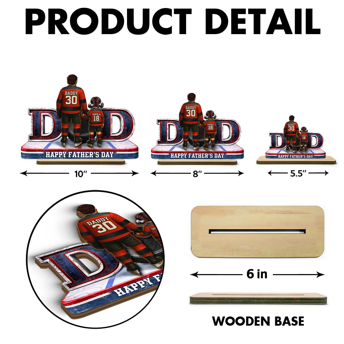 Hockey Dad And Kids Together - Personalized 2-Layered Wooden Plaque - Heartfelt Gift For Hockey Dad, Gift For Husband