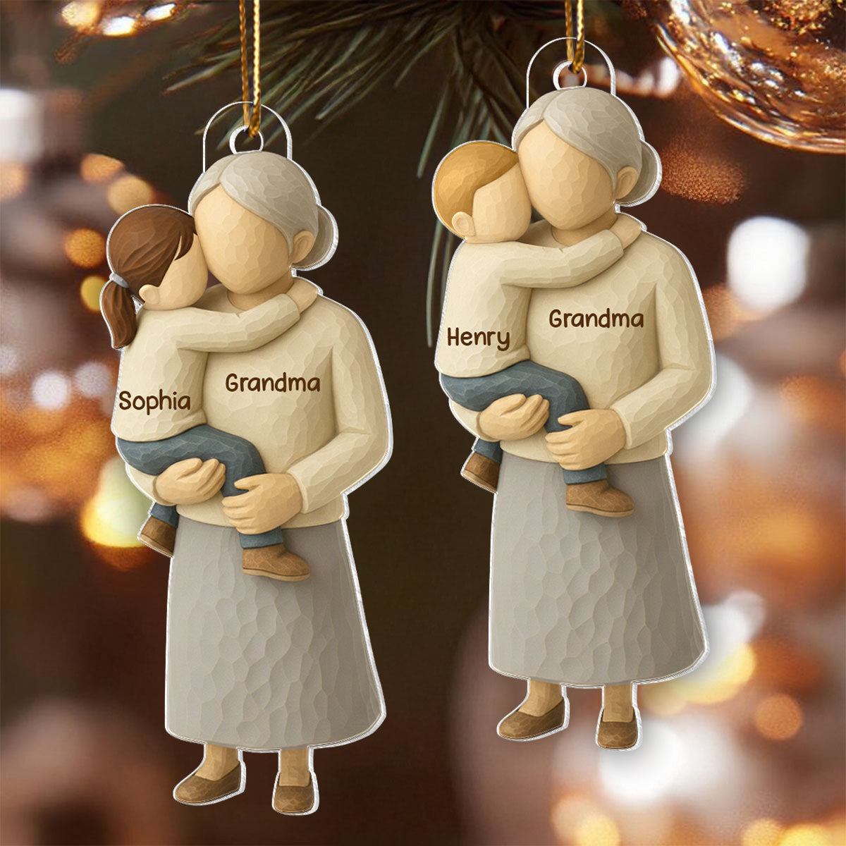 Grandma Hugging Grandkid - Personalized Acrylic Ornament - Heartwarming Christmas Gift for Grandma