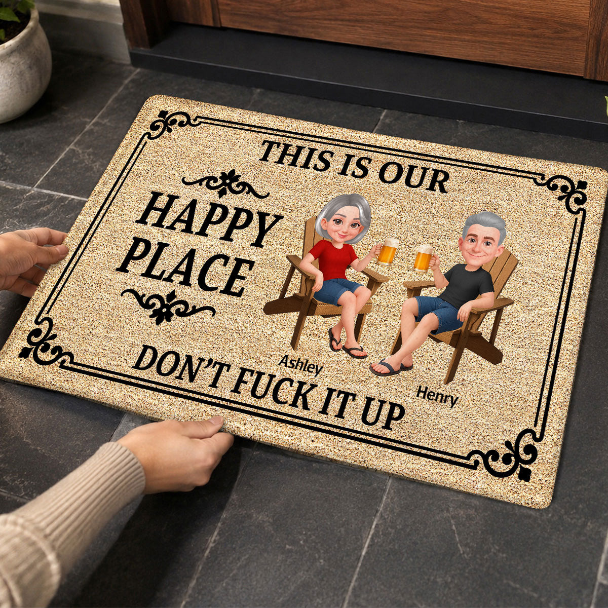 Couple This Is Our Happy Place - Personalized Doormat - Funny Sarcasm House Decoration