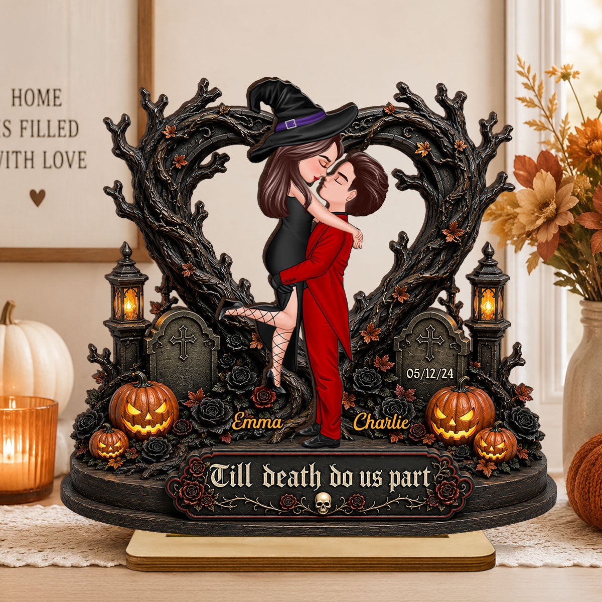 Tree Of Life Couple Halloween - Personalized 2-Layered Wooden Plaque - Halloween Decor Gift, Gift For Couple