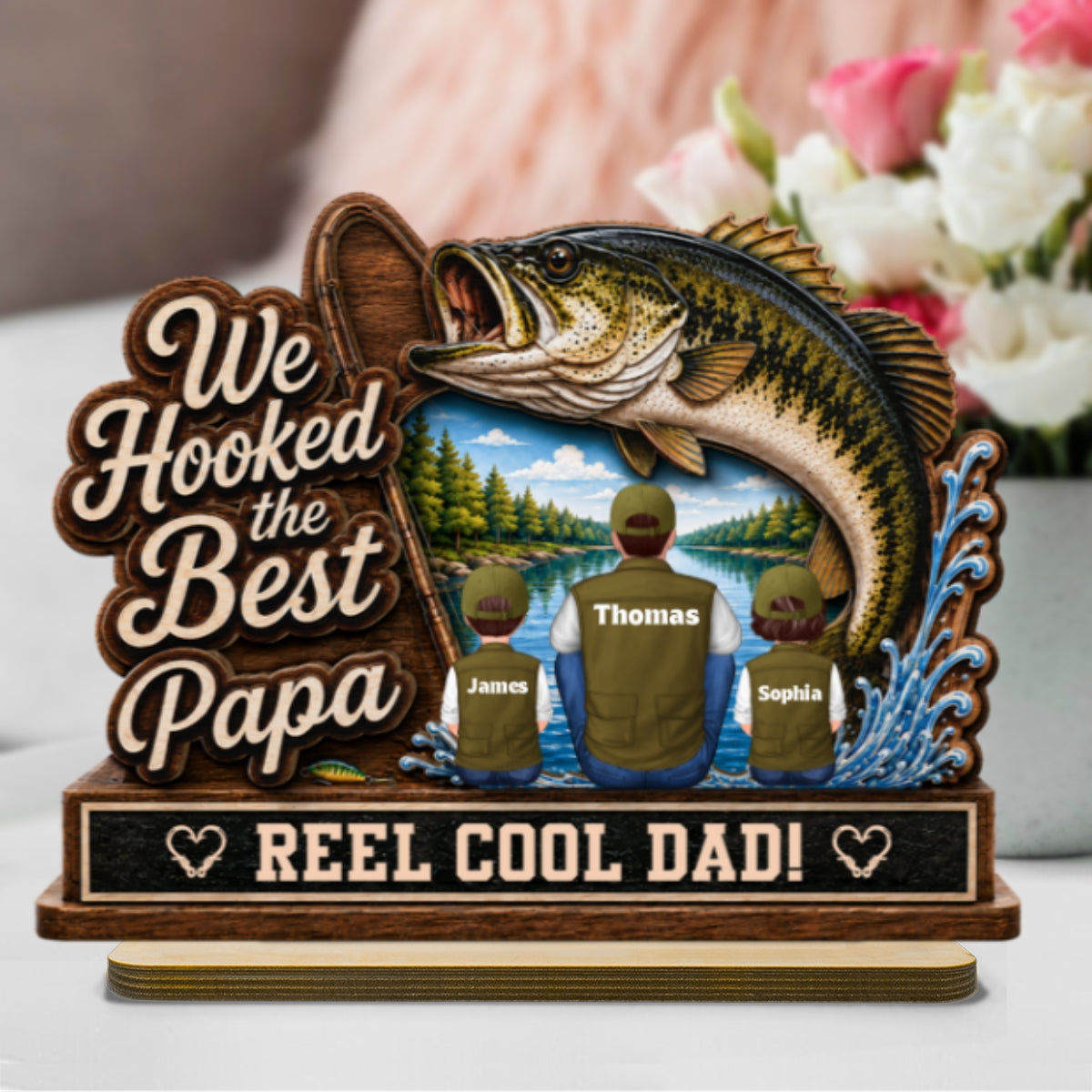 We Hooked The Best Grandpa Back View 2D Flat - Personalized 2-Layered Wooden Plaque -  Gift For Fishing Lovers