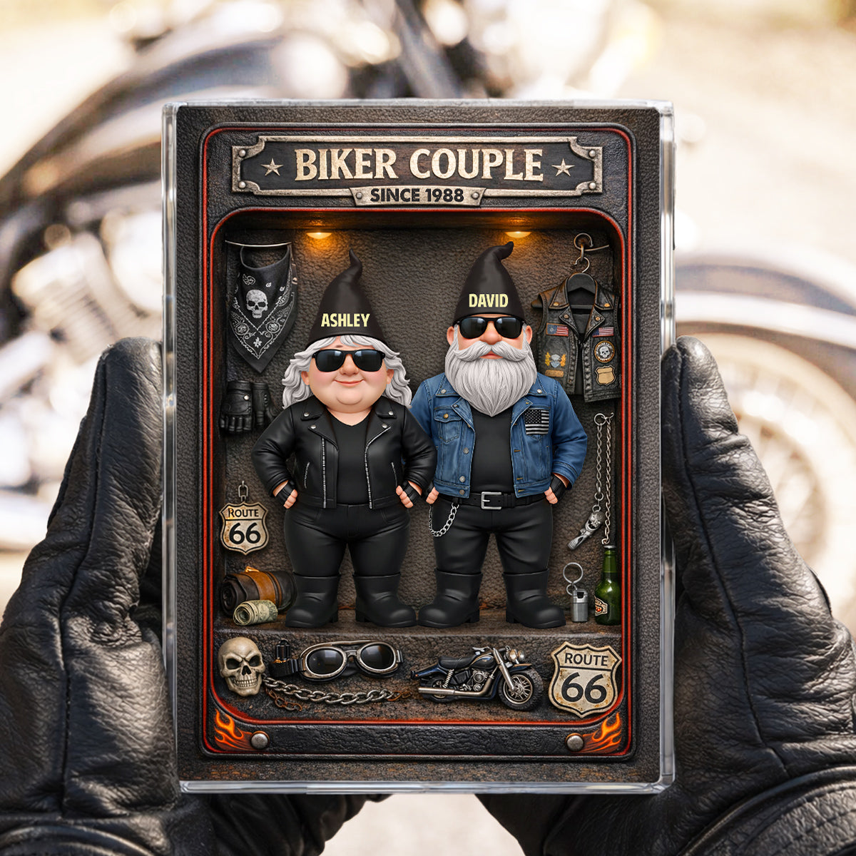 Biker Couple Custom Action Figure - Personalized Acrylic Block Plaque - Anniversary, Valentine's Day Gift, Gift For Him, Gift For Her