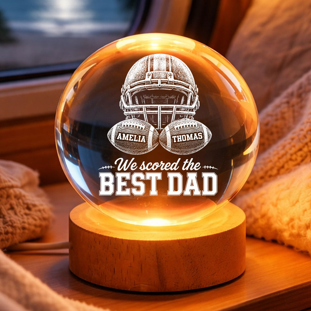 American Football We Scored The Best Dad - Personalized Crystal Ball LED Night Light -  Gift For Dad, Football Lovers