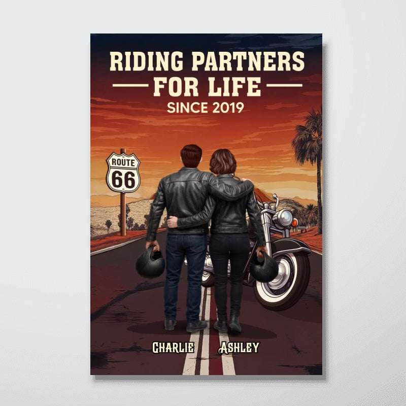 Eternal Love Biker Couple Riding Partners For Life - Personalized Poster - Heartfelt Valentine's Day Gift, Anniversary Gift For Couple, Bikers, Gift For Him, For Her