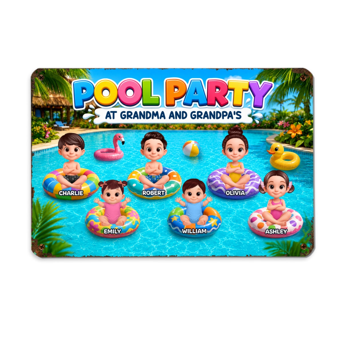 Pool Party At Grandpa Grandma's - Personalized Metal Sign - Gift For Grandparents, Summer Poolside Decoration