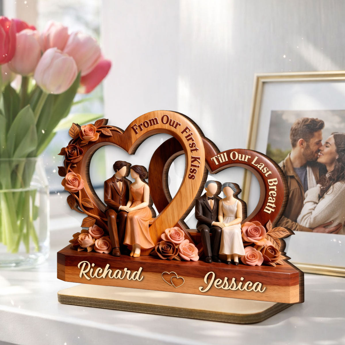Love Through Time - Personalized 2-Layered Wooden Plaque - Anniversary, Valentine's Day Gift, Gift For Him, Gift For Her