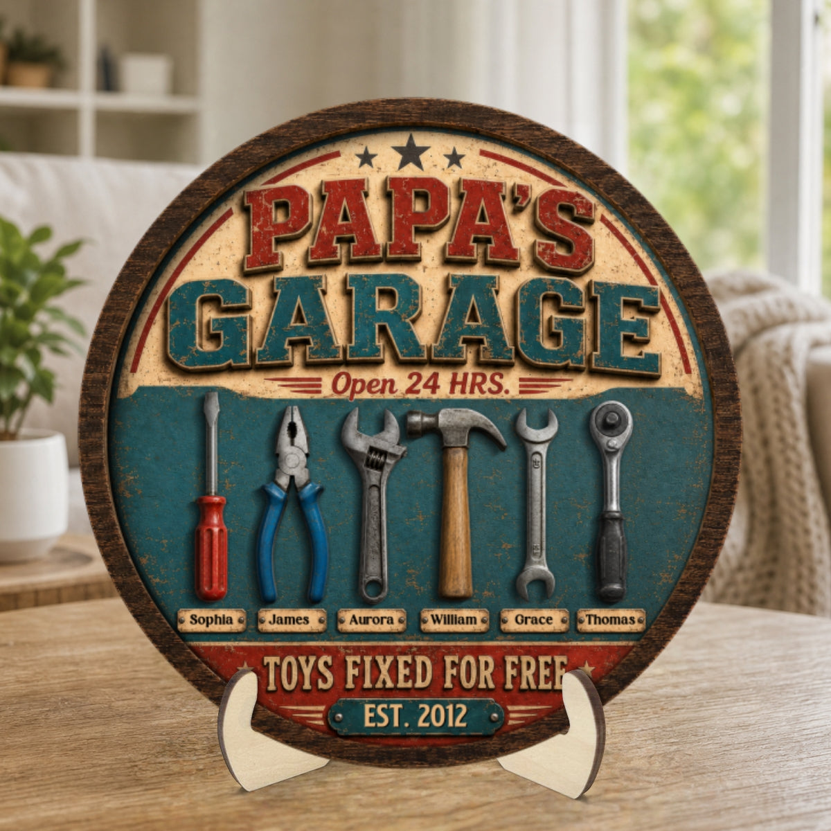 Papa Dad's Garage Toys Fixed For Free Custom Kid Name 2D Flat - Personalized 2-Layered Wooden Plaque -  Gift For Mechanic Dad, Grandpa