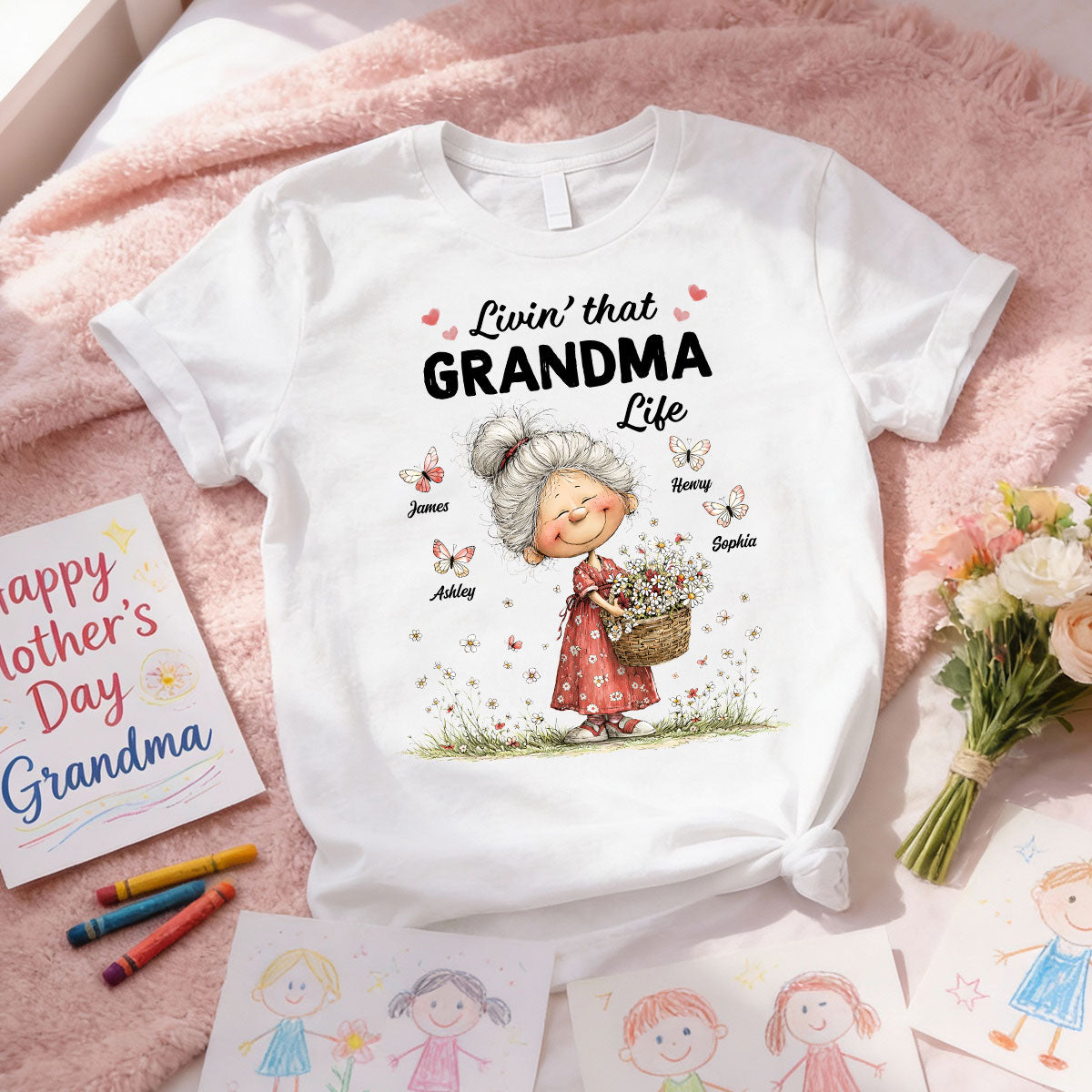 Livin' That Grandma Happy Life Whimsical Style - Personalized Shirt - Gift For Grandma, Mom