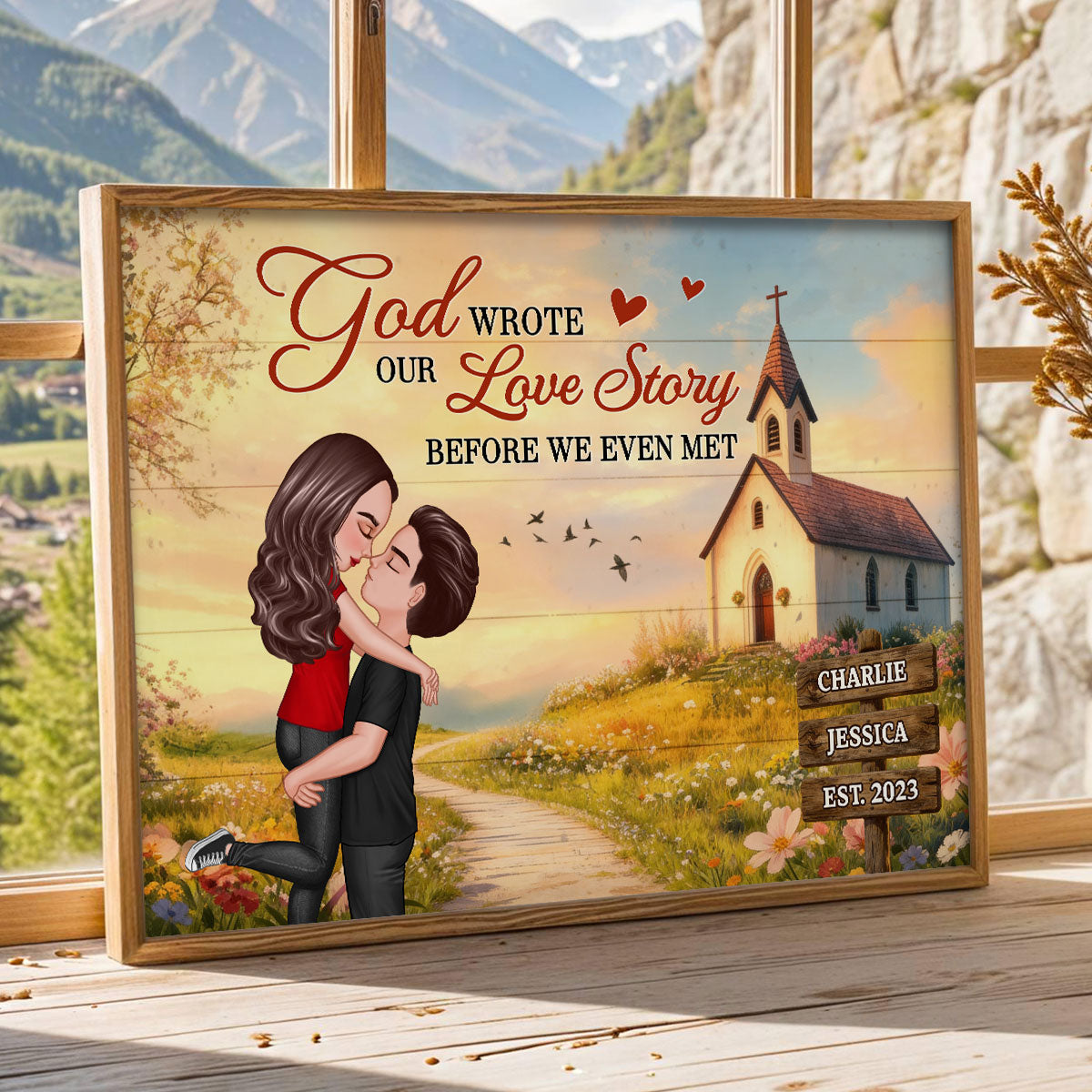 God Wrote Our Love Story Christian Couple Decor - Personalized Poster - Heartfelt Valentine, Anniversary Gift For Him, For Her, For Wife, For Husband