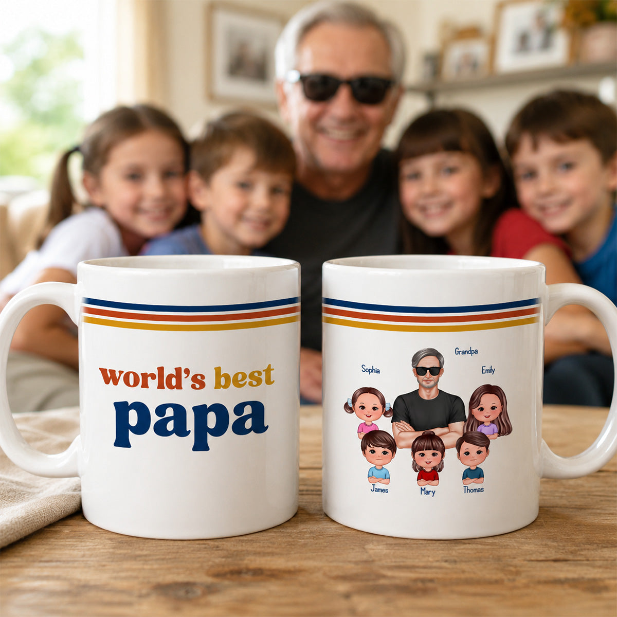 World's Best Dad Grandpa Retro 70s Style - Personalized Mug - Father's Day Gift For Husband, Dad, Grandpa