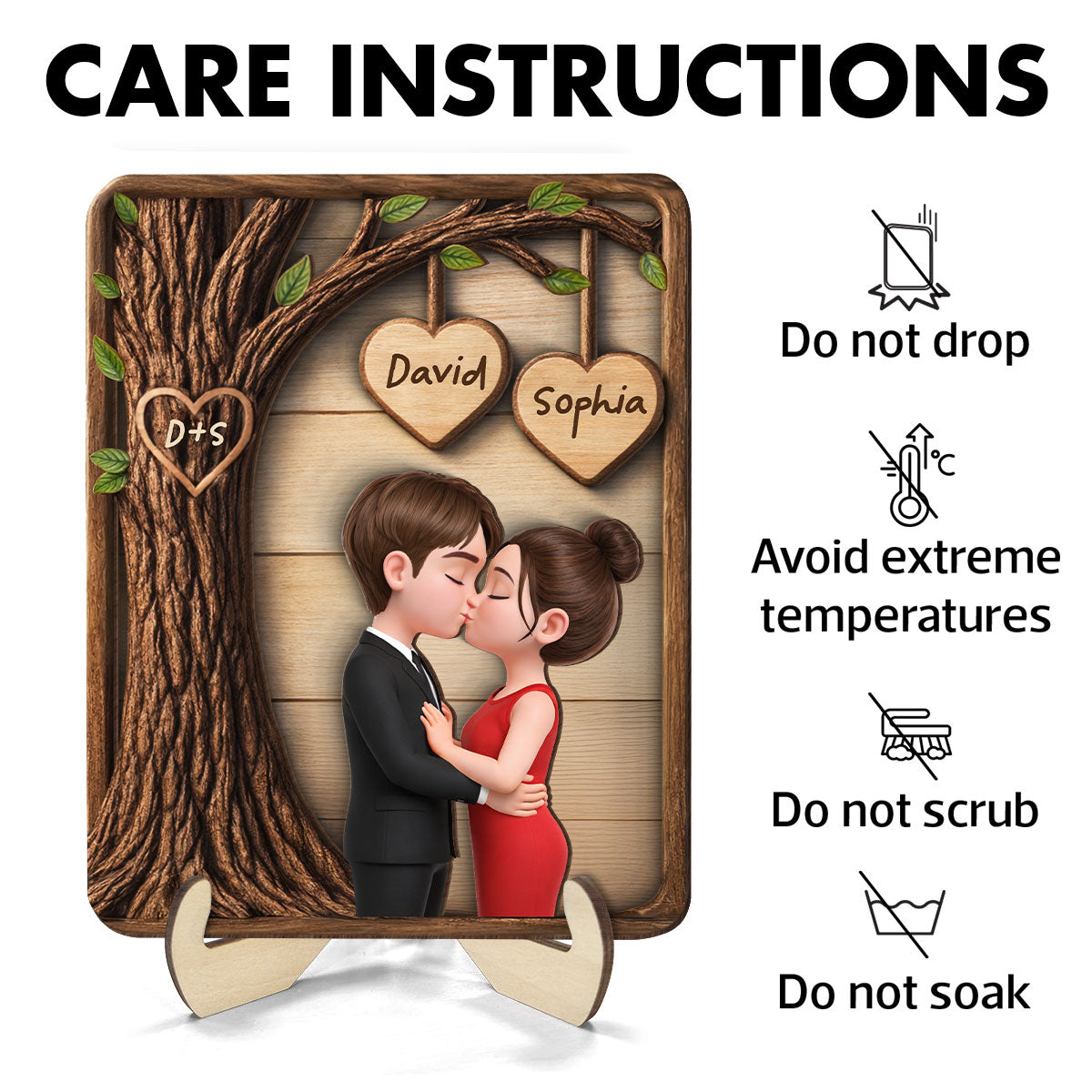 Couple Kissing Under Tree - Personalized 2-Layered Wooden Plaque - Sentimental Valentine's Day Gift for Her, for Him