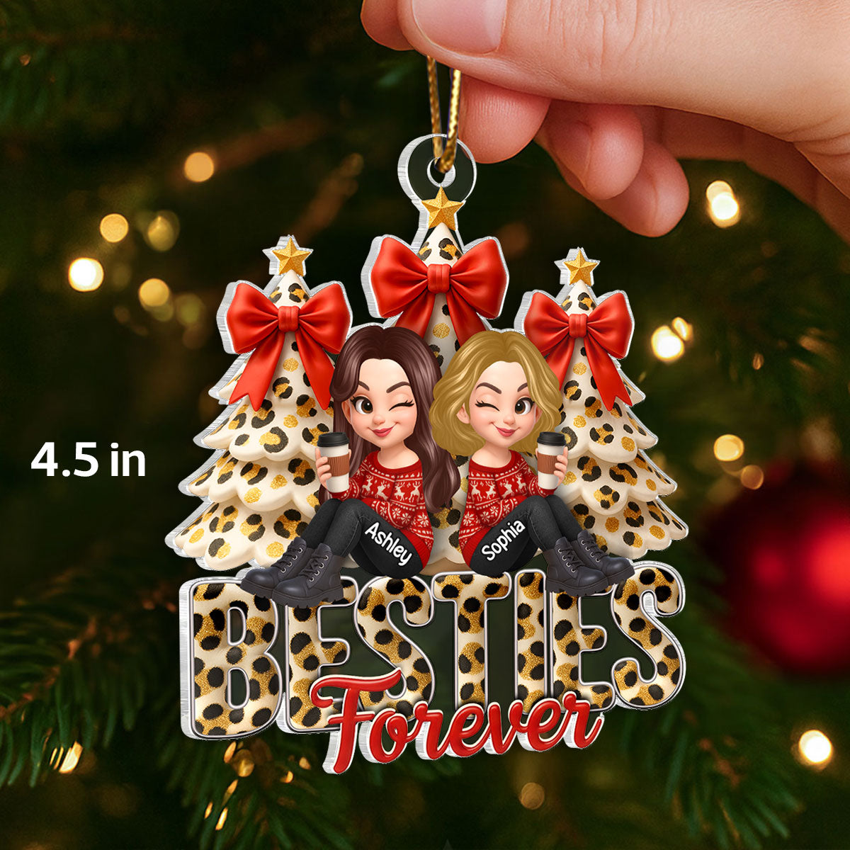 Besties Forever Leopard Pattern - Personalized Acrylic Ornament - Unique Christmas Gift for Best Friends