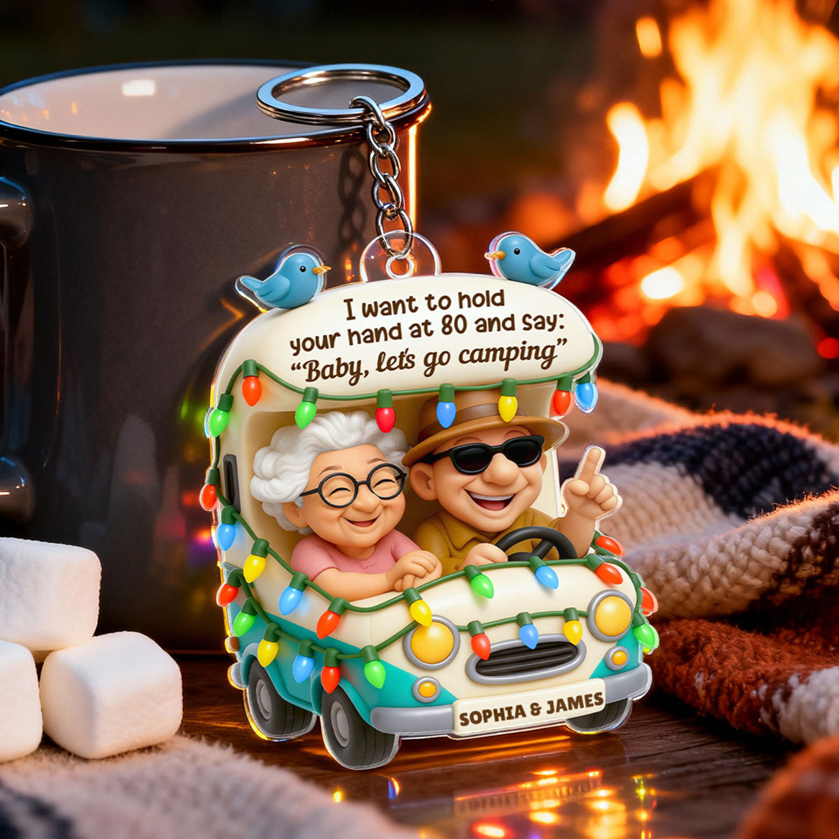 Old Couple Baby Let's Go Camping - Personalized Acrylic Keychain - Gift For Her, Gift For Him, Gift For Couple
