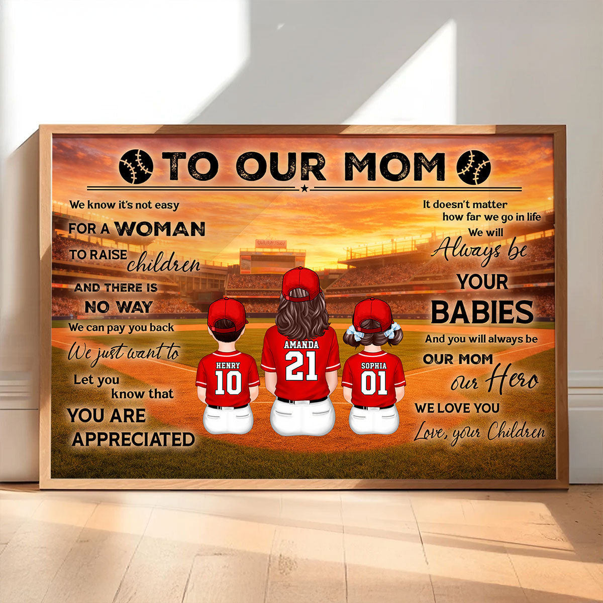 To My Mom Baseball Mom And Kids - Personalized Poster - Heartfelt Gift For Baseball Mom, Gift For Wife