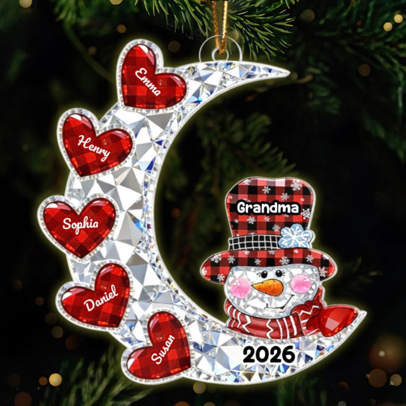 3D Crystal Effect Grandma Grandkid Moon Heart - Personalized Acrylic Ornament - Christmas Gift for Grandma, Grandkids