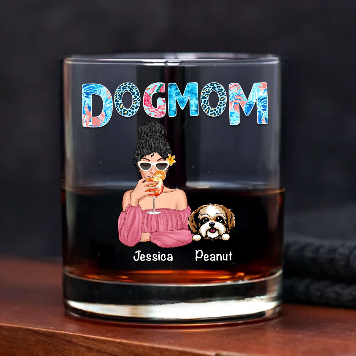 Dog Mom Summer Patterned Personalized Wine Glass, Gift for Dog Moms