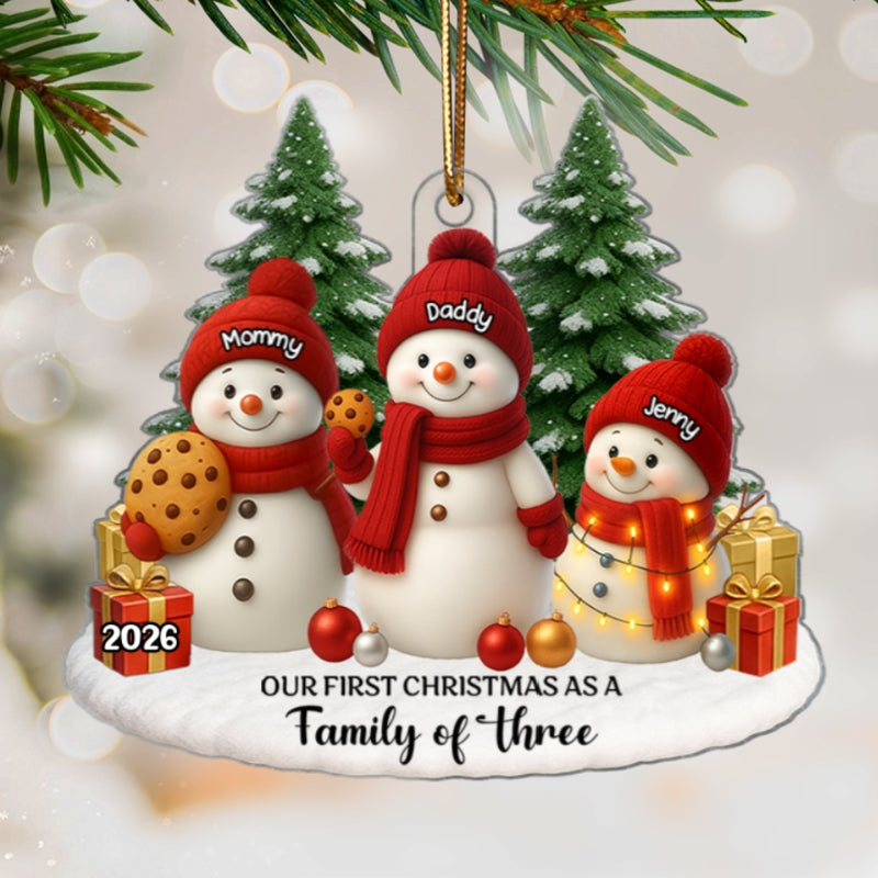 Our First Christmas As a Family of Three Four - Personalized Acrylic Ornament - Christmas Gift for New Parents