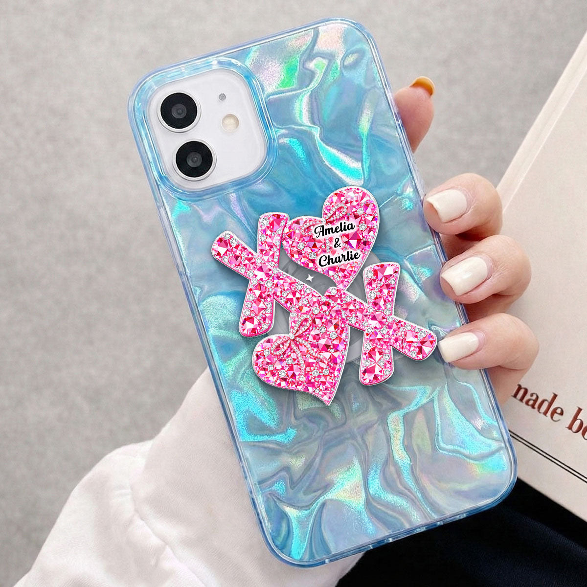 3D Effect Valentine Heart XOXO - Personalized Acrylic Magnetic Phone Grip - Anniversary, Valentine's Day Gift, Gift For Her