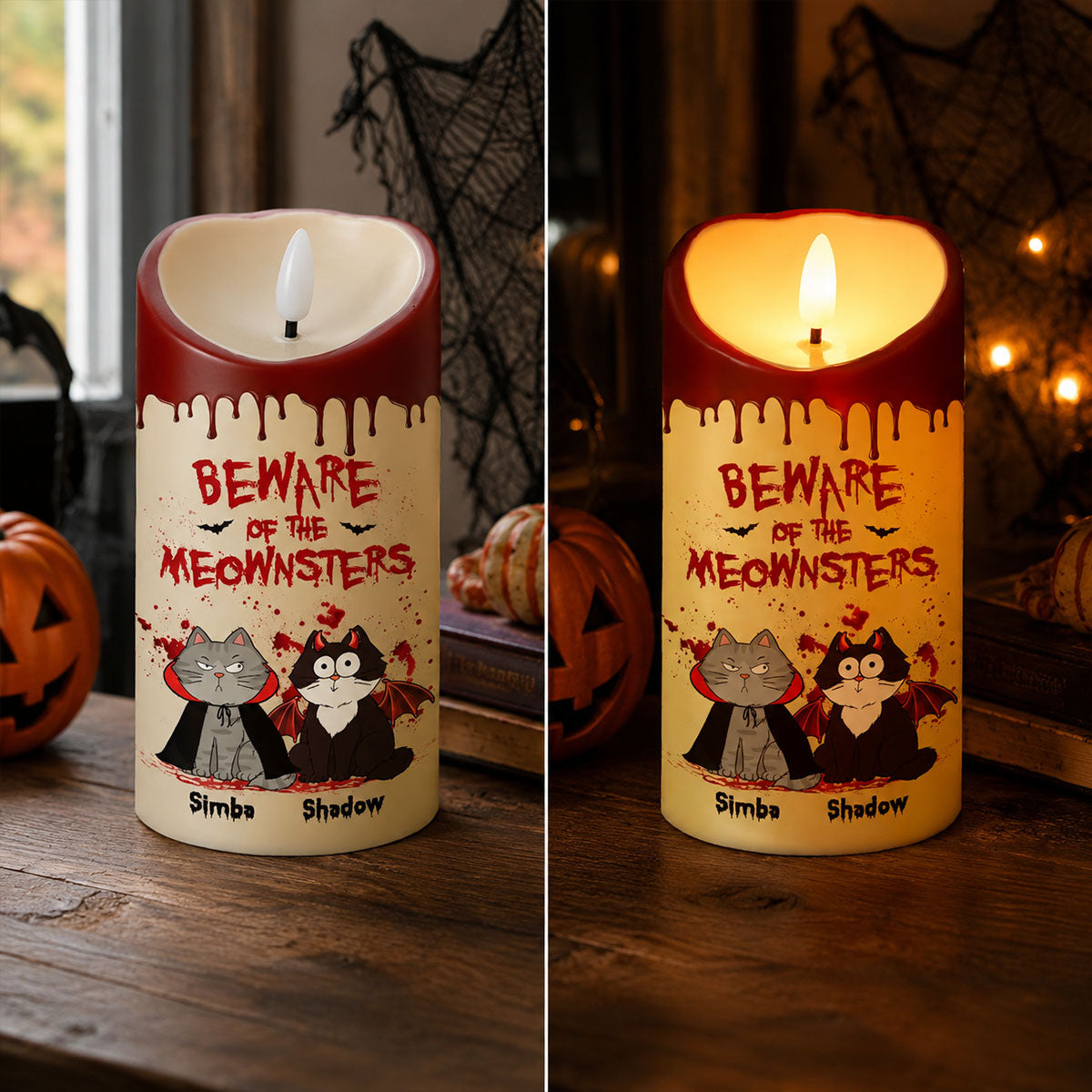 Cat Mom Happy Meowloween Blood Drip - Personalized LED Candle - Purrfect Halloween Decor for Cat Lover