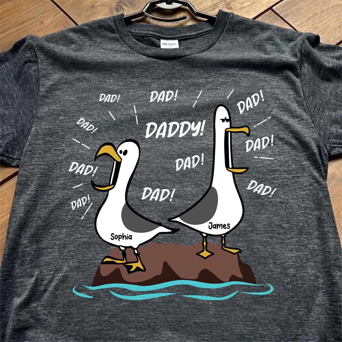 Seagull Dad! Dad! Dad! Custom Kid Name - Personalized Shirt - Funny Father's Day Gift For Dad, Husband