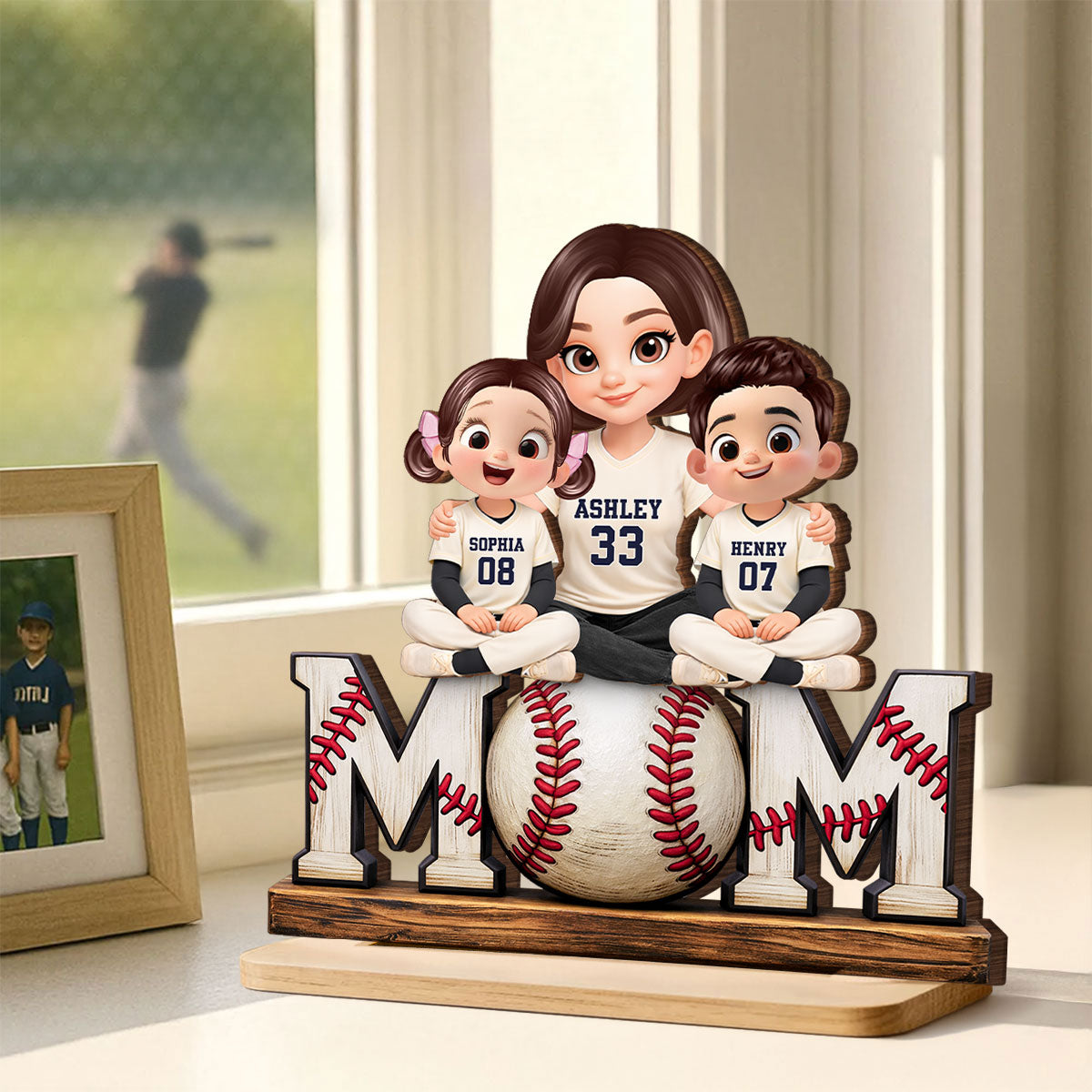 Baseball Mom and Kids - Personalized 2-Layered Wooden Plaque - Heartfelt Gift for Mom